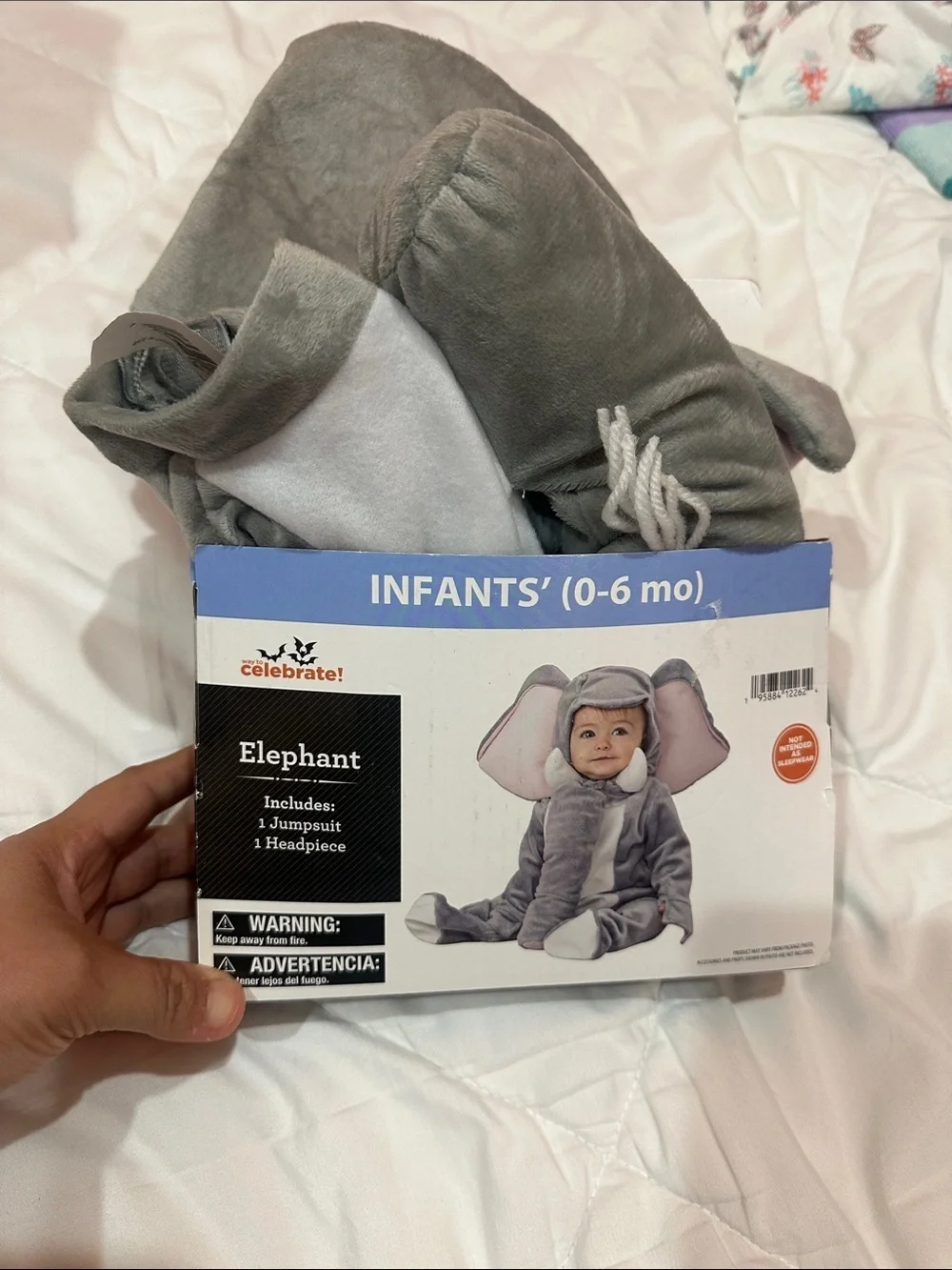 NEW Celebrate! Infant Gray Elephant Costume (0-6 mo) - Jumpsuit & Headpiece